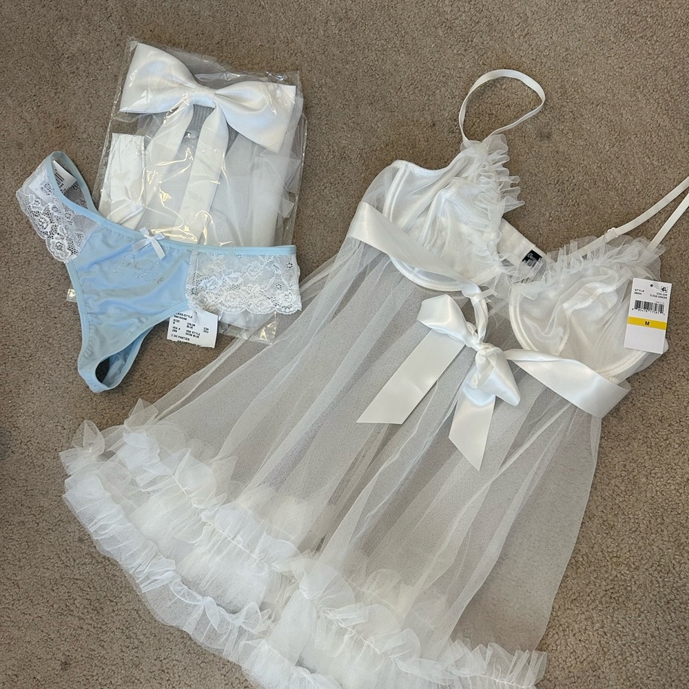 Bridal lingerie bundle set - boudoir photos/Sheer White Chemise w/Lace Detailing